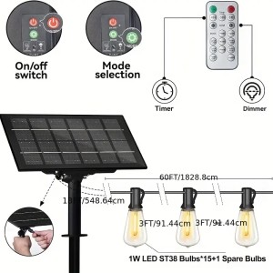 Solar String Lights with USB Port & Remote Control